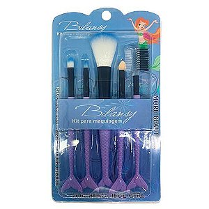 Kit com 05 Pincéis para Maquiagem Sereia Bilansy BK044