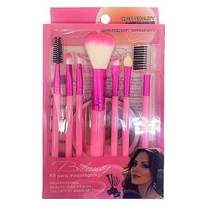 Kit com 07 Pincéis para Maquiagem + Espelho Bilansy BK042