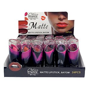 Batom Bastão Matte Lipstick Miss France MF-7762 - Box c/ 24 unid