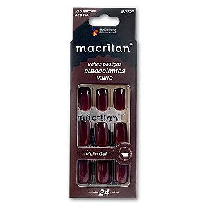 Unhas Postiças Autocolantes Efeito Gel Vinho Macrilan UP707