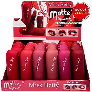 Batom Bastão Matte Lipstick Miss Betty K116 - Box c/ 24 unid