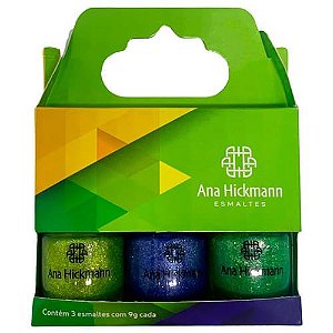 Kit com 03 Esmaltes Glitter Brasil Ana Hickmann