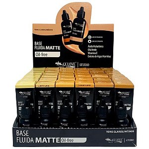 Base Fluida Matte Oil-Free Cores Claras e Médias 300 a 305 Max Love - Box c/ 36 unid