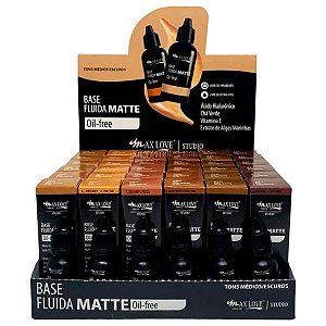 Base Fluida Matte Oil-Free Cores Médias e Escuras 306 a 311 Max Love - Box c/ 36 unid