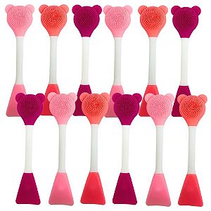 Espátula e Escova de Silicone para Limpeza Facial Ursinho - Pcte c/ 12 unid