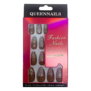 Unhas Postiças Decoradas Autocolantes Queen Nails LUA222-324-2-1