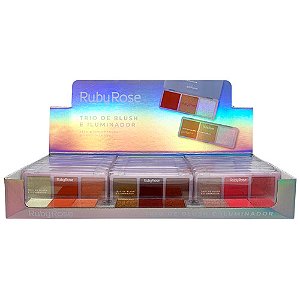 Trio de Blush e Iluminador Ruby Rose HB-583-1 - Box c/ 24 unid