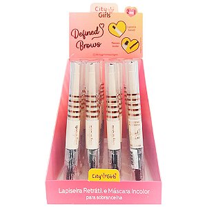 Lapiseira Retrátil Máscara Incolor para Sobrancelha Defined Brows City Girls CG277 - Box c/ 24 unid