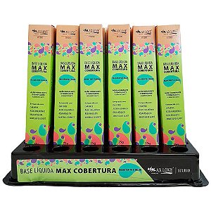 Base Líquida Max Cobertura Cores Claras 500 a 505 Max Love - Box c/ 48 unid