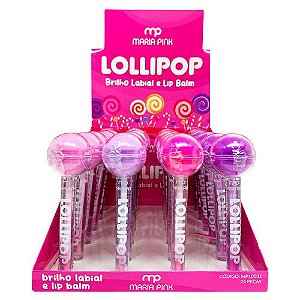 Brilho Labial e Lip Balm Lollipop Maria Pink MP10031 - Box c/ 24 unid