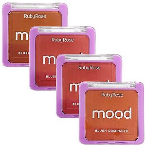 Blush Compacto Mood Ruby Rose HB-F582 - Kit c/ 04 unid