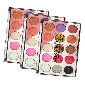 Paleta de Sombras 15 cores Miss Rôse 7001-077MT2 - Kit c/ 03 unid