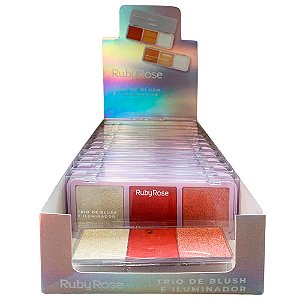 Trio de Blush e Iluminador Ruby Rose HB-583-1 - Box c/ 12 unid