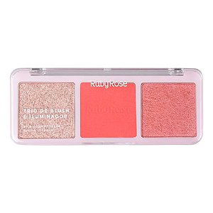 Trio de Blush e Iluminador Ruby Rose HB-583-3