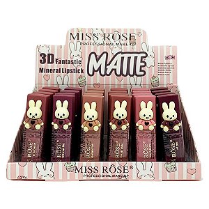 Batom Bastão Matte Coelho Miss Rôse 7301-411B6 - Box c/ 24 unid