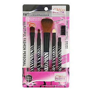 Kit com 05 Pincéis para Maquiagem Miss France MF-3701