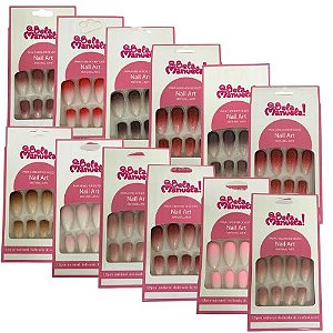 Unhas Postiças Autocolantes Qbela Manuela! QBM738 - Pcte c/ 12 unid