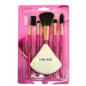 Kit com 05 Pinceis e 01 Esponja para Pó Femme Paris FM2005