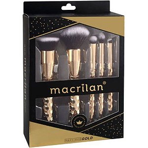 Kit com 5 pincéis profissionais para maquiagem Precious Gold Macrilan ED006