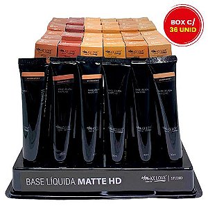 Base Líquida Matte HD Max Love Cores Médias e Escuras 12 ao 19 – Box c/ 36 unid
