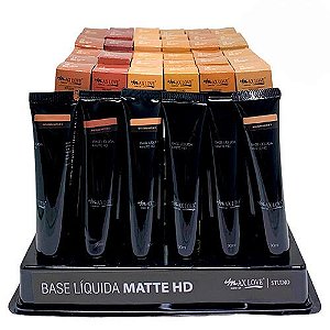 Base Líquida Matte HD Max Love Cores Médias e Escuras 12 ao 19 – Box c/ 36 unid