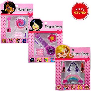 Estojo de Maquiagem Infantil Disco Teen HB86503 - Kit c/ 03 unid