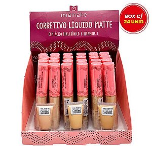 Corretivo Líquido Matte com Ácido Hialurônico e Vitamina C Cores Claras Mia Make 247 – Box c/ 24 unid