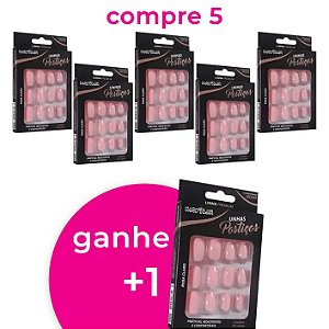 Pague 5 Leve 6 - Unhas Postiças Macrilan Linha Premium Médio Rosa Claro UP302A