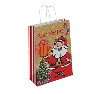 Sacola de Papel Kraft Natal Presente ( 18x25x10 -  20unid ) - Modelo N01 -P4