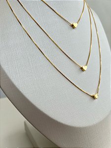 Colar Triplo Corações  Dourado Premium