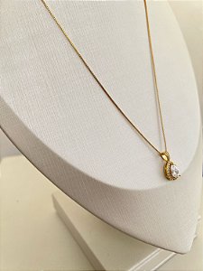 Colar Gota Strass Cravejada Zircônia Dourado Premium