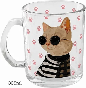 Caneca de Vidro 335ml Estampa Gatinho