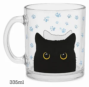 Caneca de Vidro 335ml Gatinho Charmosa