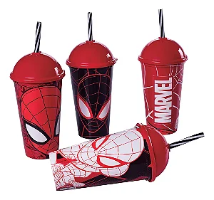 Copo Shake 500ml com Tampa e Canudo Homem-Aranha