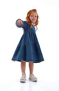 Vestido Jeans Infantil  Manga Princesa Upbaby