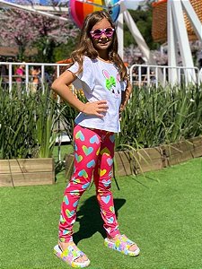 Legging Infantil Estampada Corações com Proteção UV50