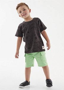 Conjunto Infantil Masculino Dinossauros Camiseta e Bermuda Neon