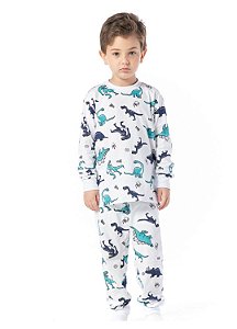 Pijama Infantil Masculino Longo Dinossauro em Algodão Vrasalon