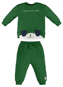 Conjunto Moletom Infantil Masculino Bebê Cachorrinho Verde Up Baby