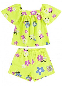 Conjunto Infantil Feminino Blusa e Short Floral Quimby
