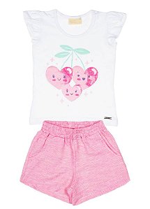 Conjunto Infantil Feminino Blusa e Short  Cereja Vrasalon