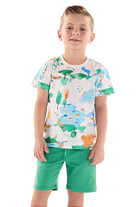 Conjunto Infantil Masculino Camiseta e Bermuda Moletom Dino