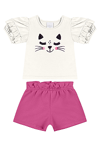 Conjunto Infantil Feminino Blusa Gatinha e Short