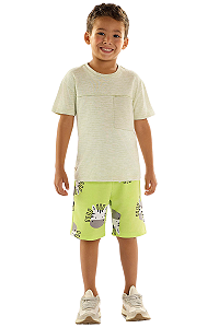 Conjunto Infantil Masculino Camiseta e Bermuda Safari Neon
