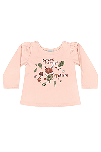 Blusa Infantil Feminina Manga Longa em Meia Malha Rosa Quimby
