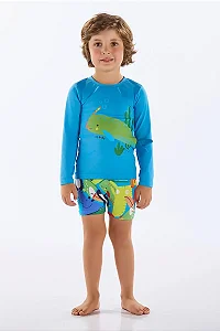 Conjunto Camiseta e Sunga Infantil em Malha FPS+50 (Azul Claro) Up Baby
