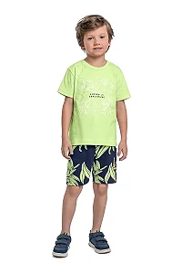 Conjunto de Folhas com Camiseta e Bermuda para Menino (Verde) Bee Loop