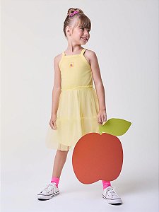 Vestido Infantil com Tule Amarelo