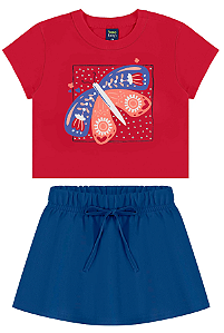 Conjunto Infantil com Cropped e Short Saia para Menina (Vermelho) Bee Loop