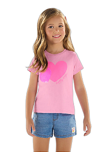 Blusa Infantil Meia Manga com Paetê Rosa